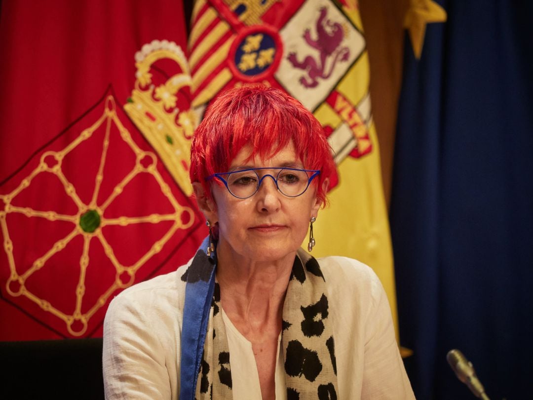La consejera de Salud del Gobierno de Navarra, Santos Induráin, en una rueda de prensa del Gobierno de Navarra.