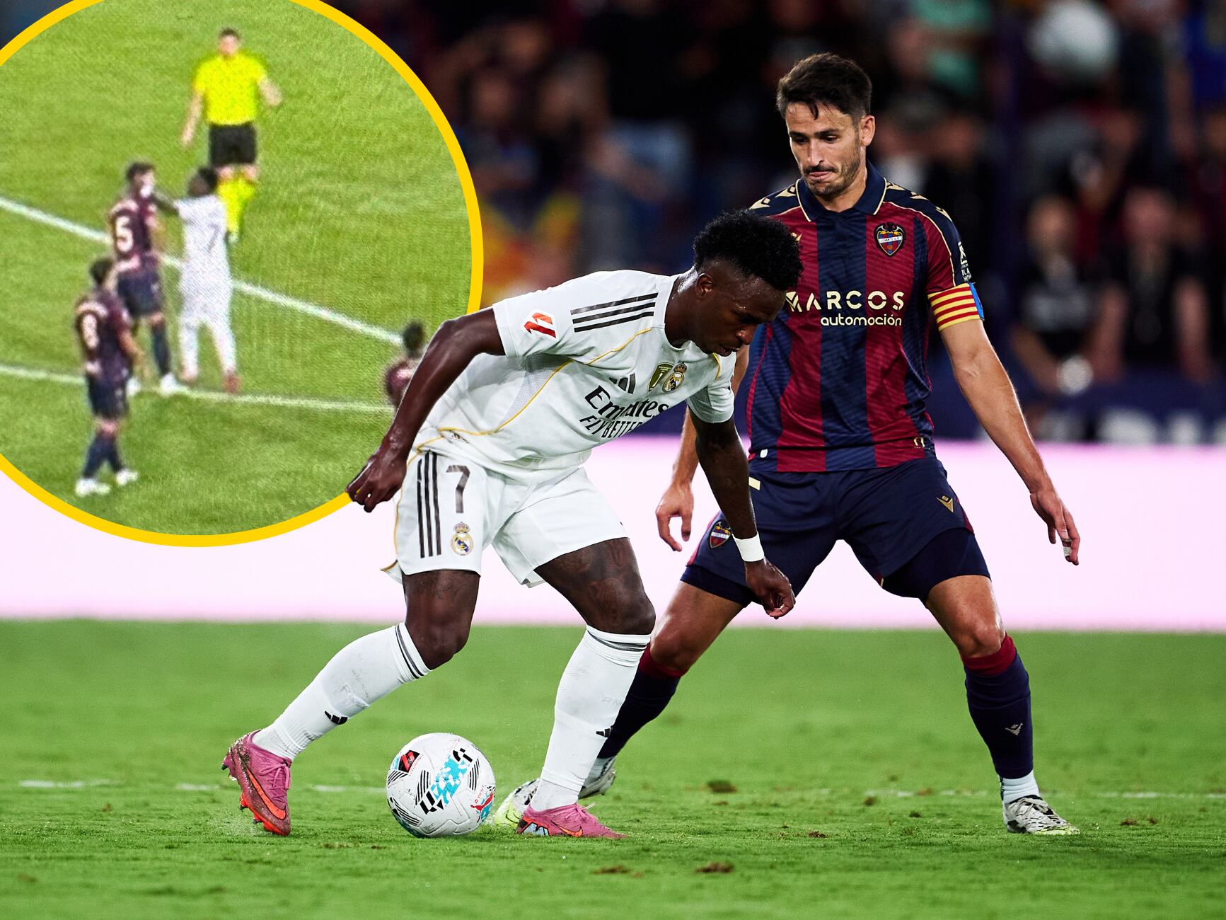 En un montaje, Vinícius y Elgezabal junto a un fotograma de su encontronazo