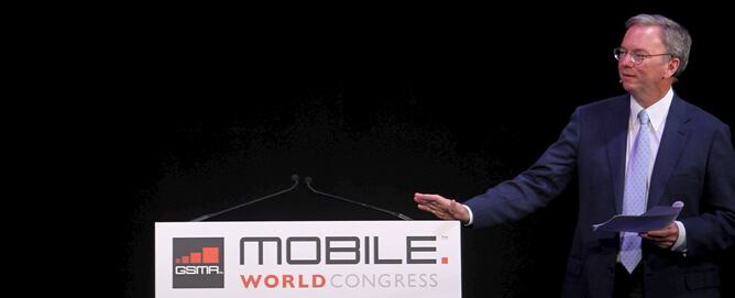 Eric Schmidt, presidente de Google, en el Mobile World Congress de Barcelona