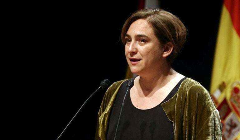 La alcaldesa de Barcelona, Ada Colau, durante su discurso en la cena de bienvenida a los asistentes al Mobile World Congress, el pasado 21 de febrero.