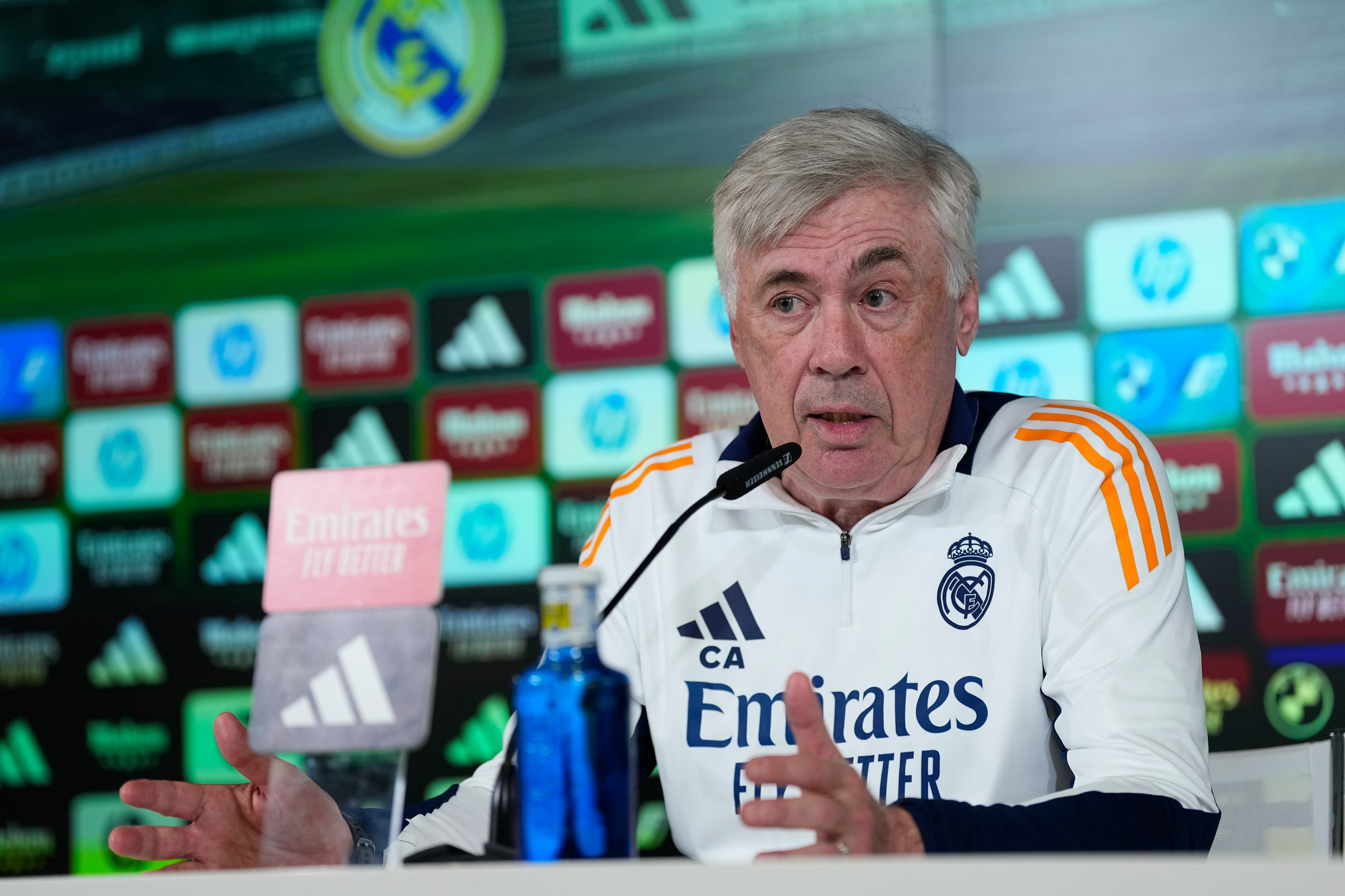 Carlo Ancelotti, durante una rueda de prensa con el Real Madrid