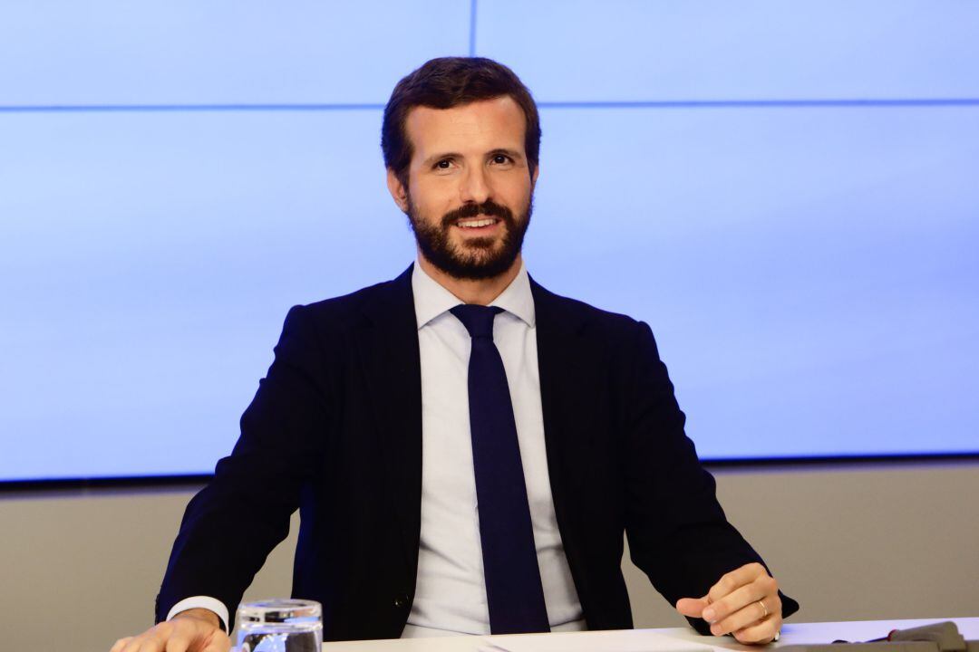 El presidente del Partido Popular, Pablo Casado, preside la reunión de la Junta Directiva Nacional del Partido Popular, a 20 de agosto de 2020. 
 