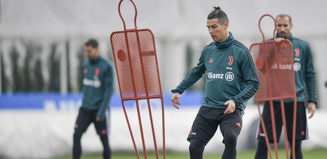 Cristiano Ronaldo, durante un entrenamiento con la Juventus a comienzos de marzo