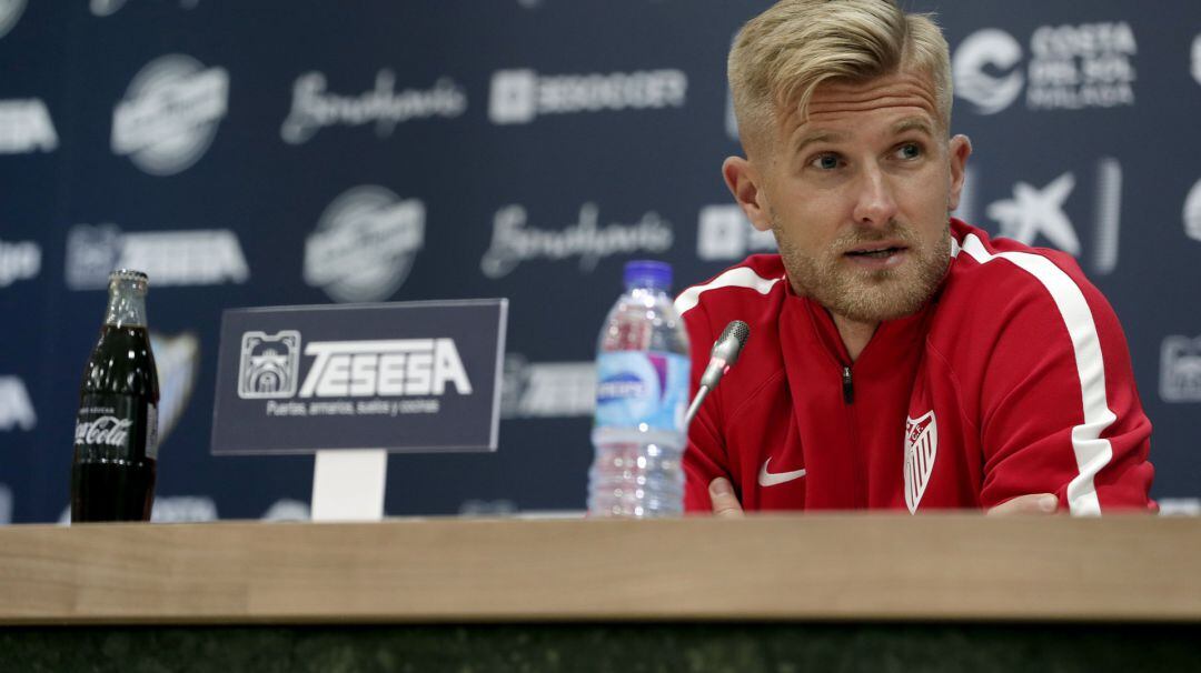 Kieszek, en la sala de prensa de La Rosaleda