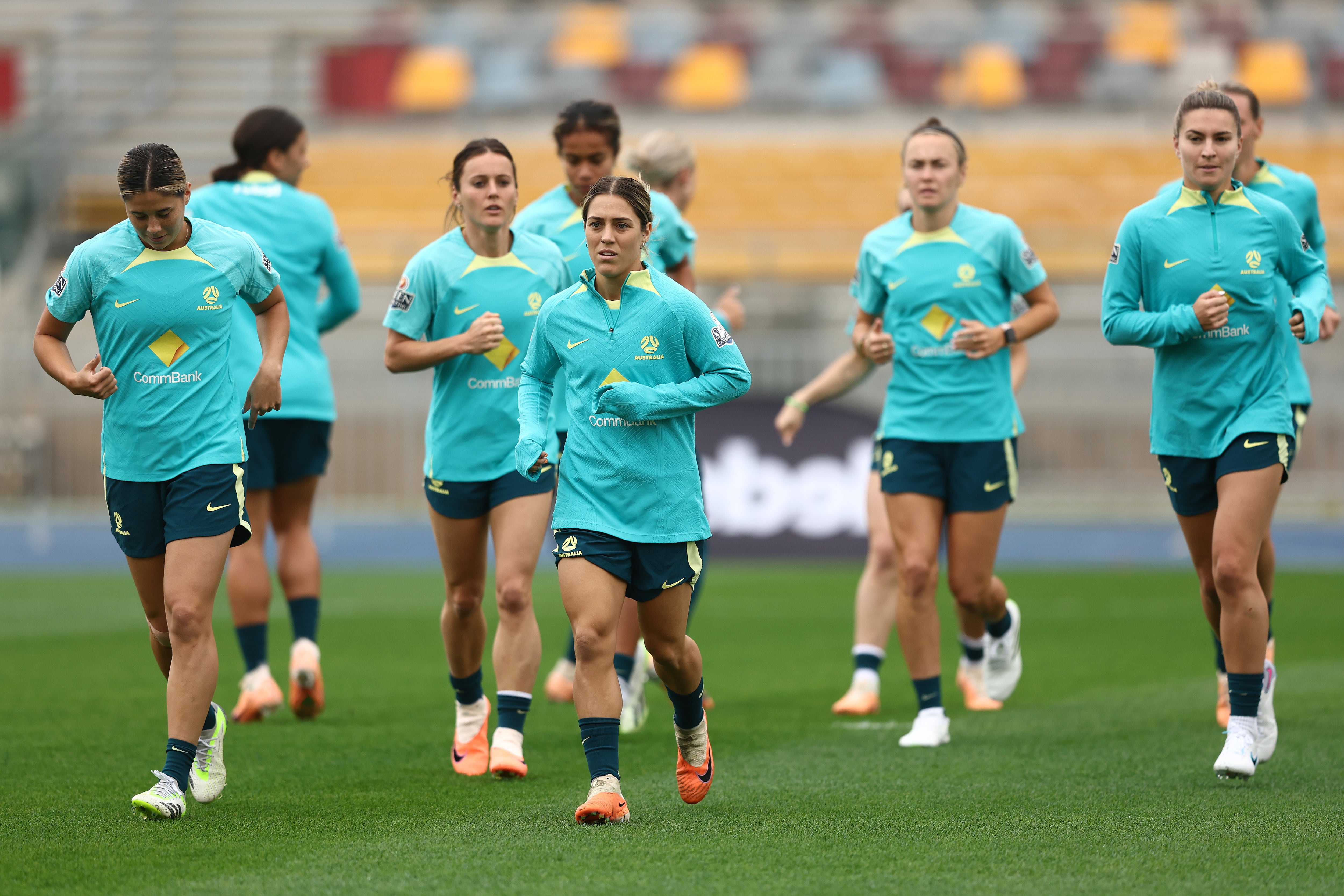 Las jugadoras de la selección australiana de fútbol durante un entrenamiento previo al Mundial Femenino Australia / Nueva Zelanda 2023.