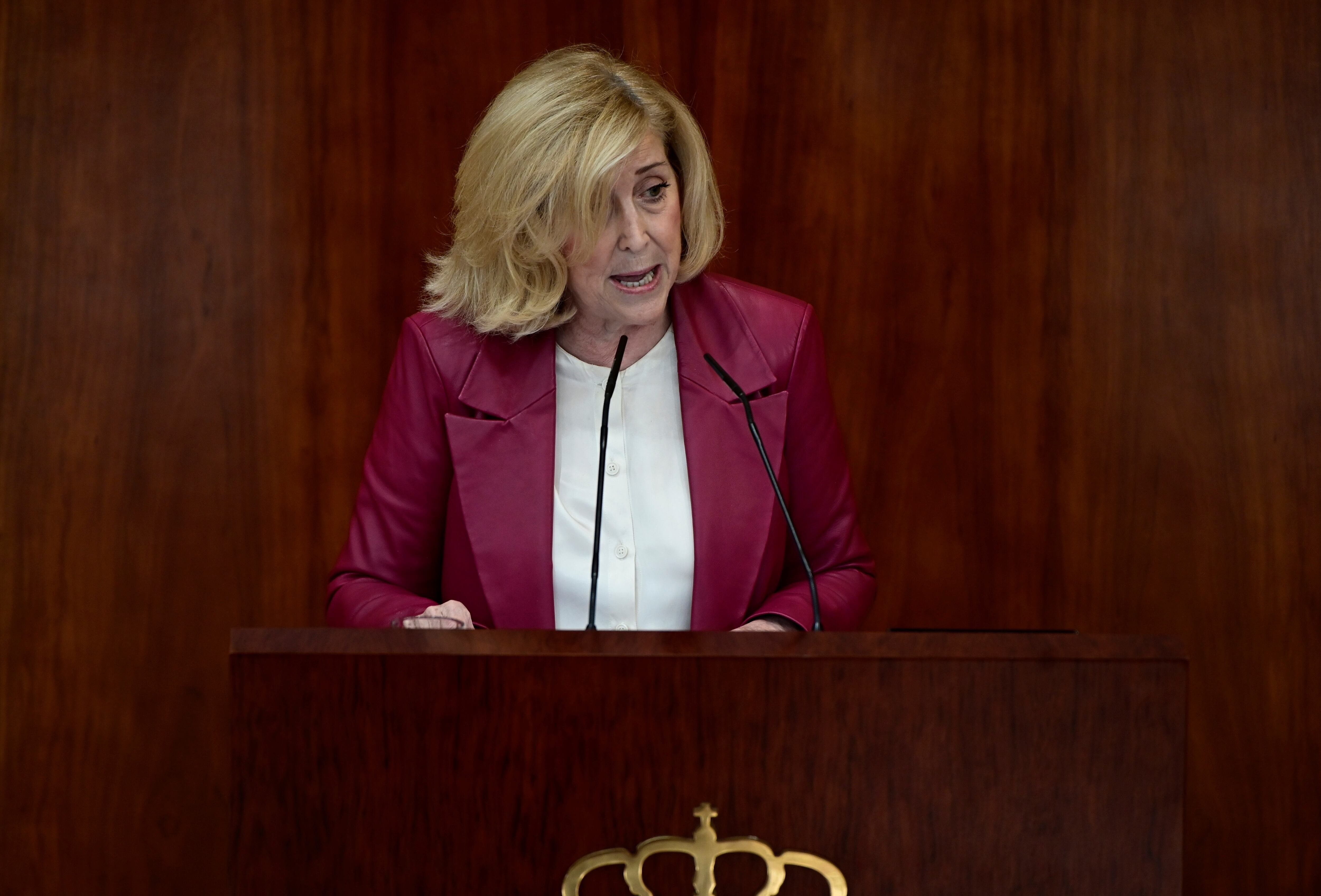 La consejera de Familia, Juventud y Política Social, Maria Concepción Dancausa interviene en el pleno que se celebra, este jueves, en la Asamblea de Madrid