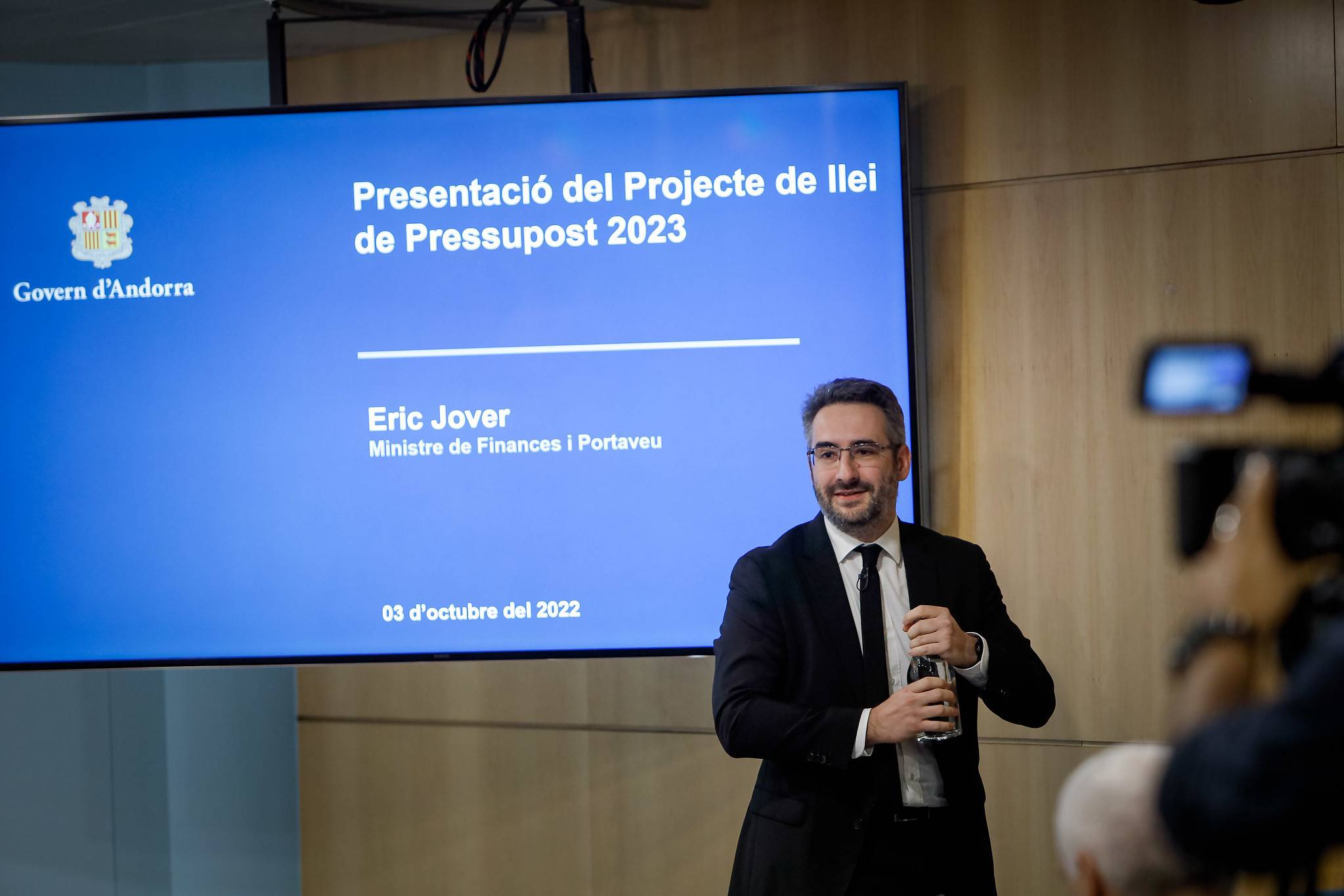 El ministre de finances, Eric Jover, durant la presentació del pressupost del Govern per al 2023