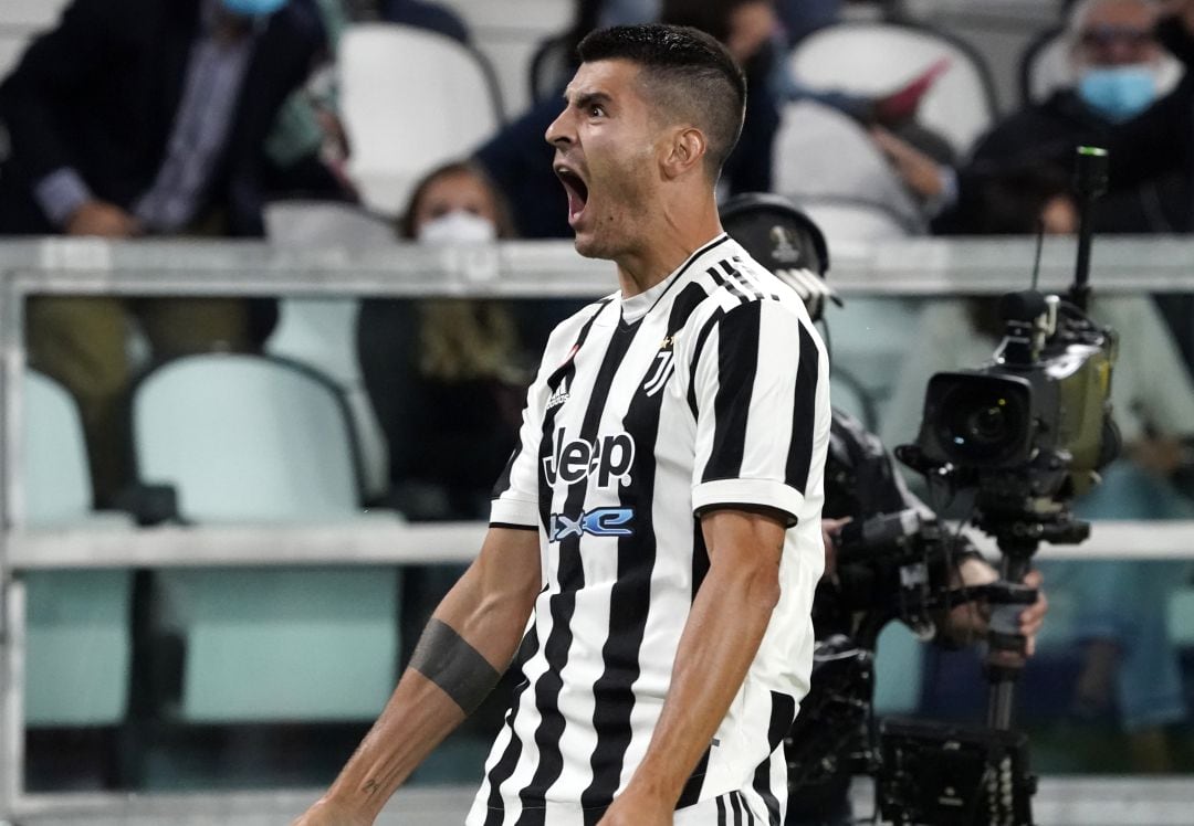 Morata celebra un gol con la Juventus esta temporada