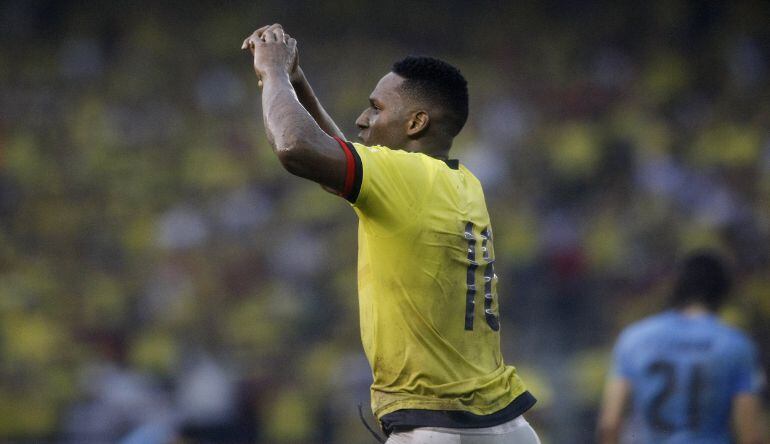 Yerri Mina, durante el partido ante Uruguay