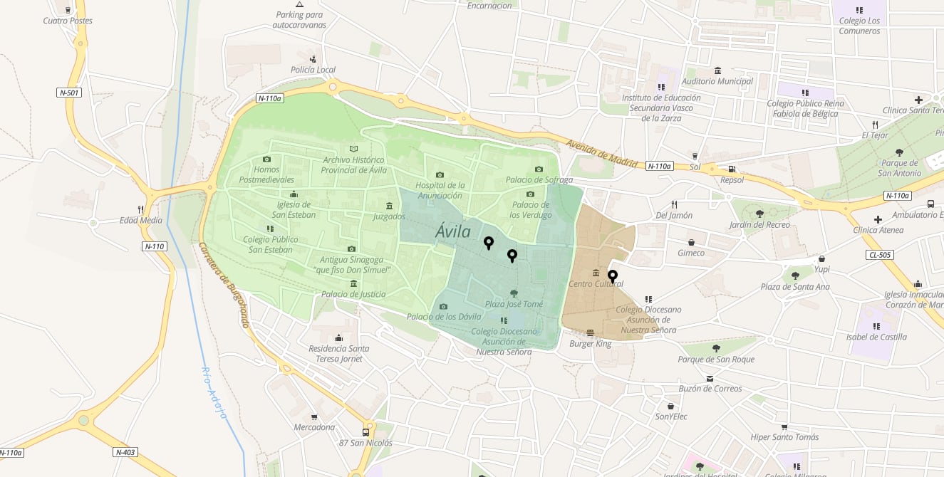 Mapa con la Zona de Bajas Emisiones y los espacios peatonales