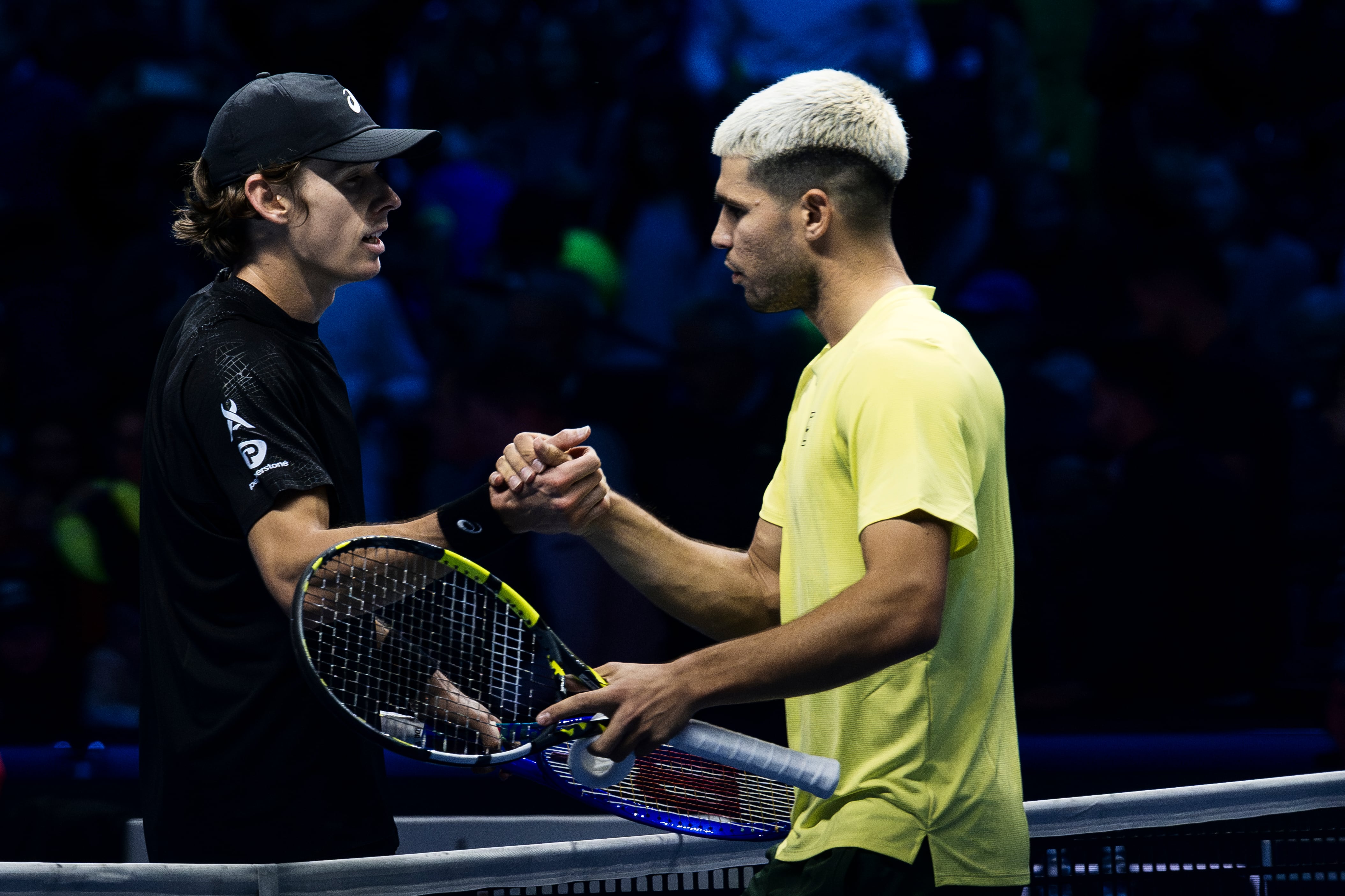 Carlos Alcaraz y Alex de Minaur durante las ATP Finals 2025.