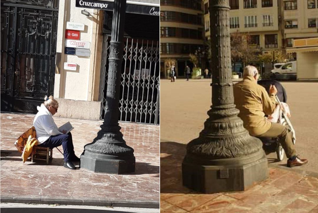Personas sentadas en la plaza del Ayuntamiento de València