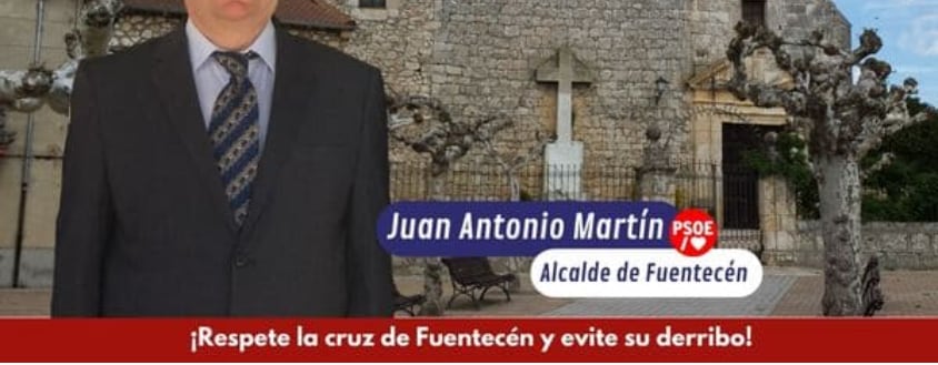 Imagen de la campaña de Abogados Cristianos sobre la cruz de la Iglesia de Fuentecén