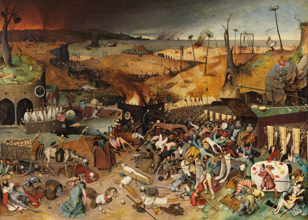 Este óleo de Pieter Brueghel el Viejo es testimonio de la honda huella que epidemias y guerras dejaron en la conciencia de los europeos. Hacia 1562. Museo del Prado.