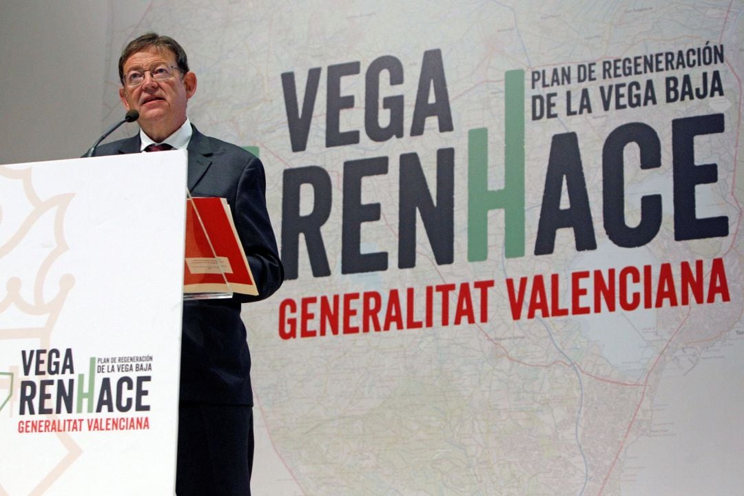 El president de la Generalitat, Ximo Puig, durante la presentación del Plan Vega Renhace, justo cuando se cumple un año de la DANA que asoló la comarca.