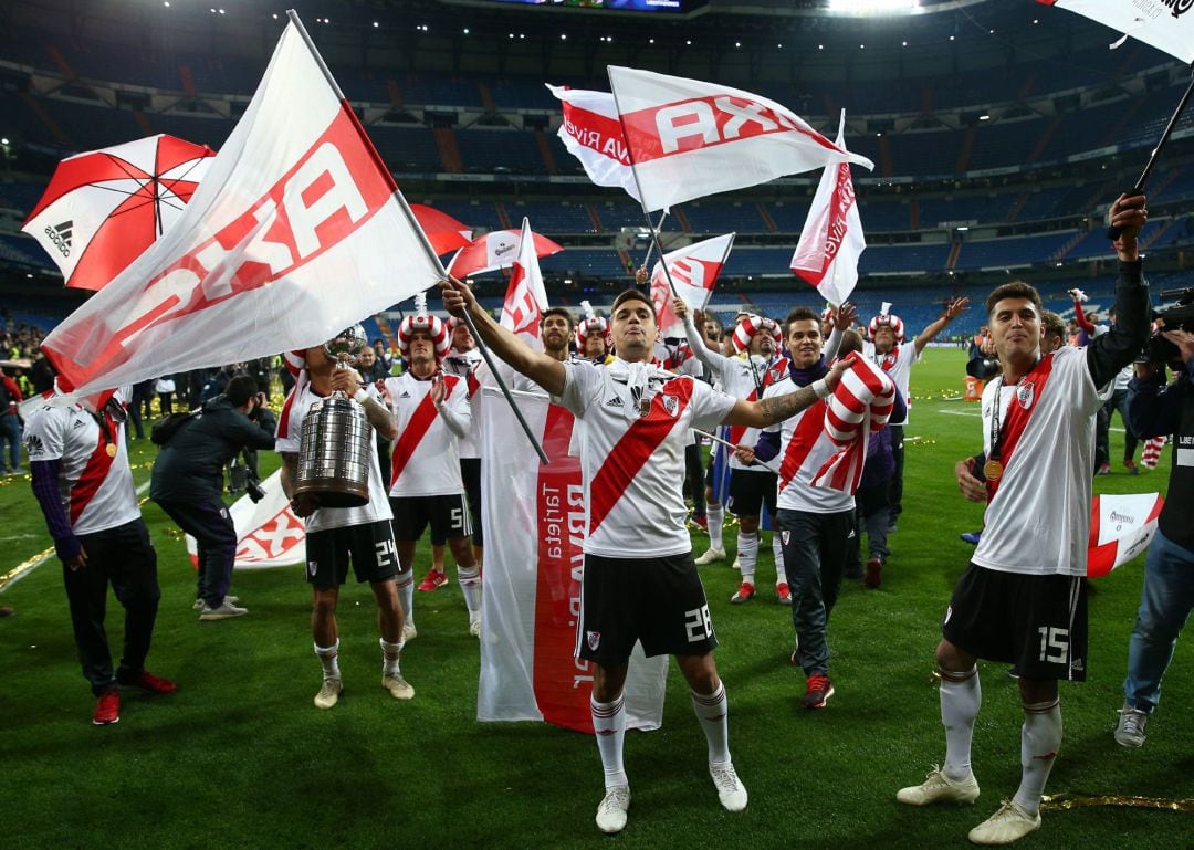 Los jugadores de River celebran su victoria en la Copa Libertadores.