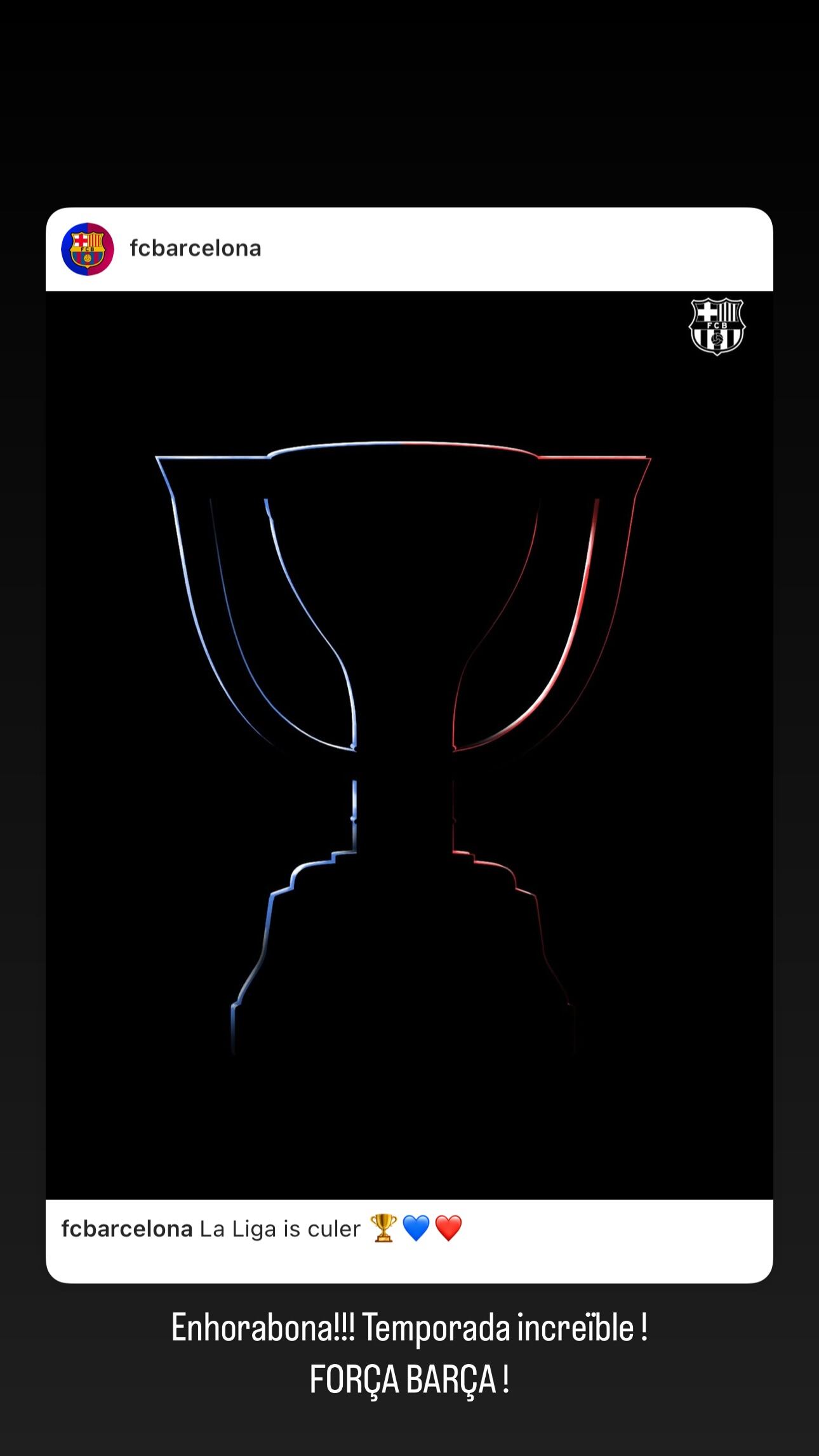 Mensaje de Sergi Roberto celebrando la Liga 2024/25 del Barça