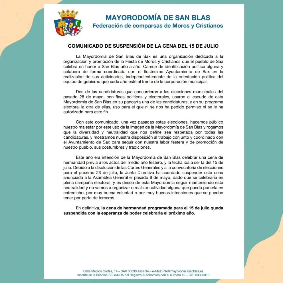 Comunicado de la Mayordomía