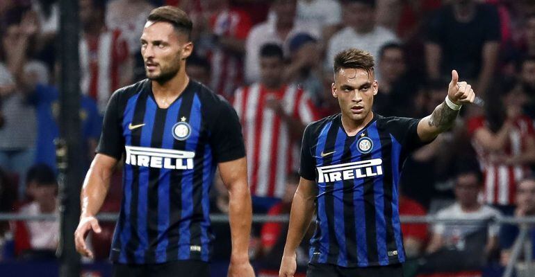 Lautaro Martínez celebra su gol en el Wanda Metropolitano