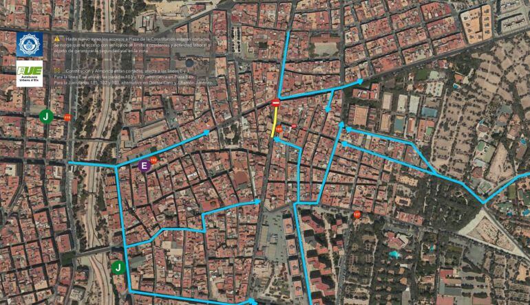 Plano de Intinerario alternativo al corte de la Plaza de la Constitución