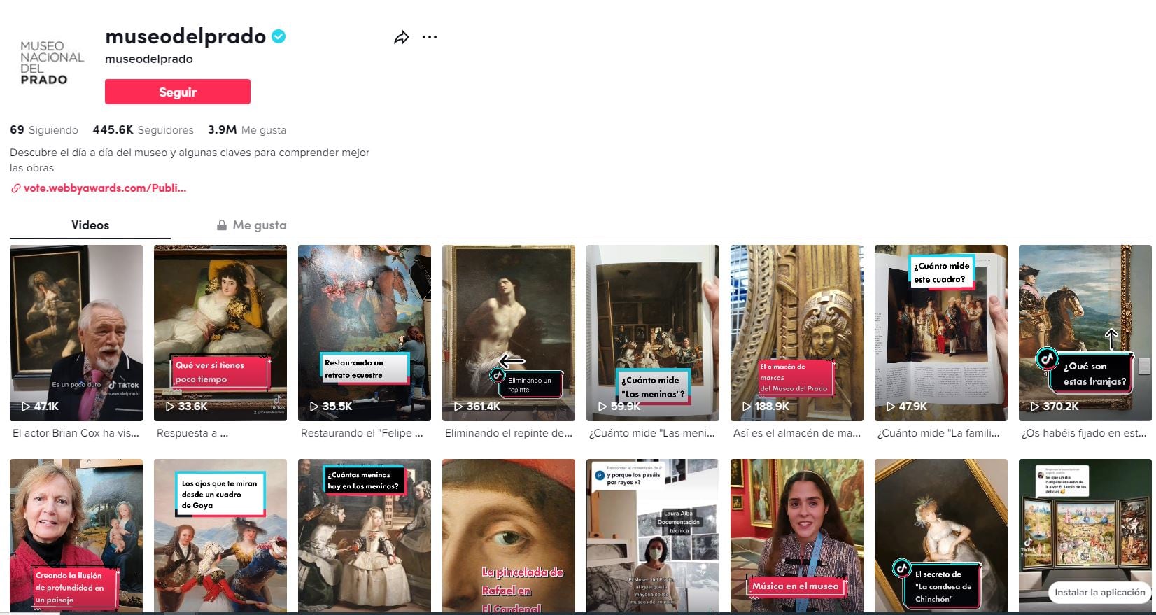 Perfil de TikTok del Museo del Prado