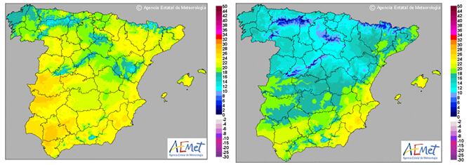 Aemet prevé una bajada de temperaturas en la práctica totalidad de la Península de cara al miércoles