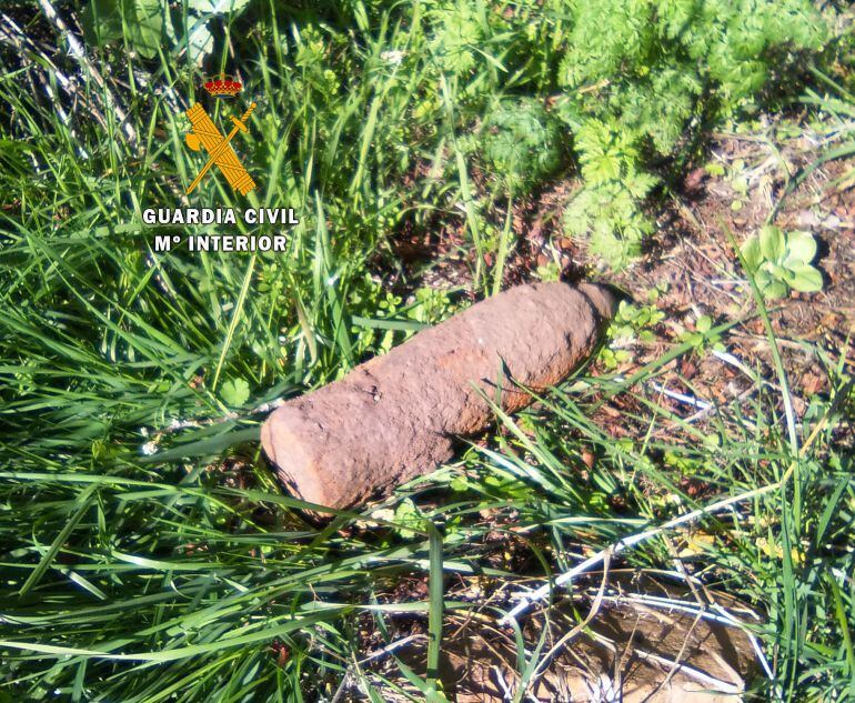 Imagen del proyectil desactivado en Cabria.