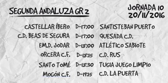 Partidos de la jornada 10 del Grupo II de la Segunda Andaluza.