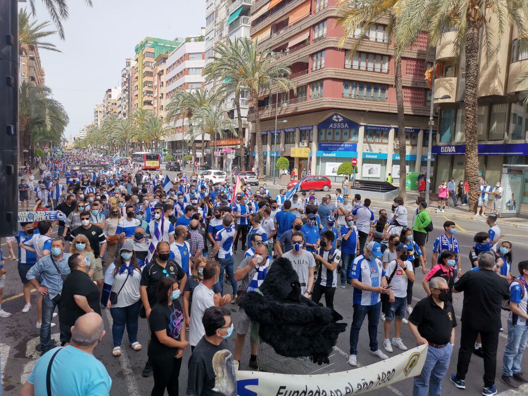 Manifestación de aficionados del Hércules a su paso por la Avenida de Alfonso X El Sabio