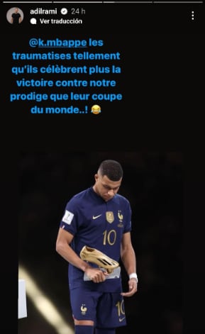 Mensaje de Adil Rami hacia Kylian Mbappé en su perfil de Instagram