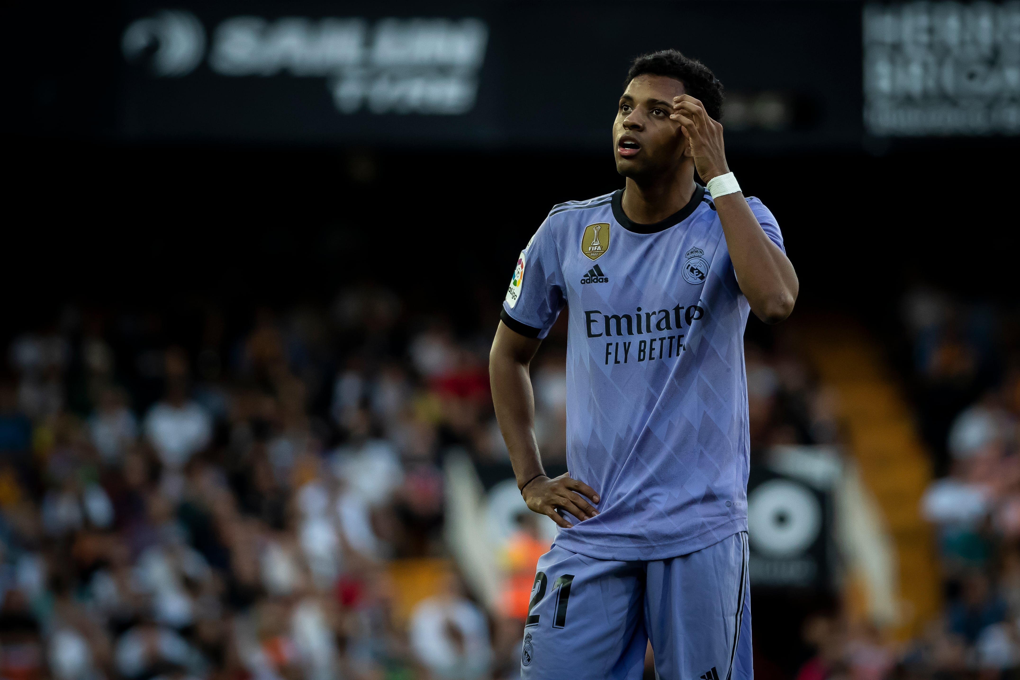 Rodrygo Goes  of Real Madrid     during   La Liga  match between Valencia CF and Real Madrid  at Mestalla  Stadium on May 21, 2023. (Photo by Jose Miguel Fernandez/NurPhoto via Getty Images)