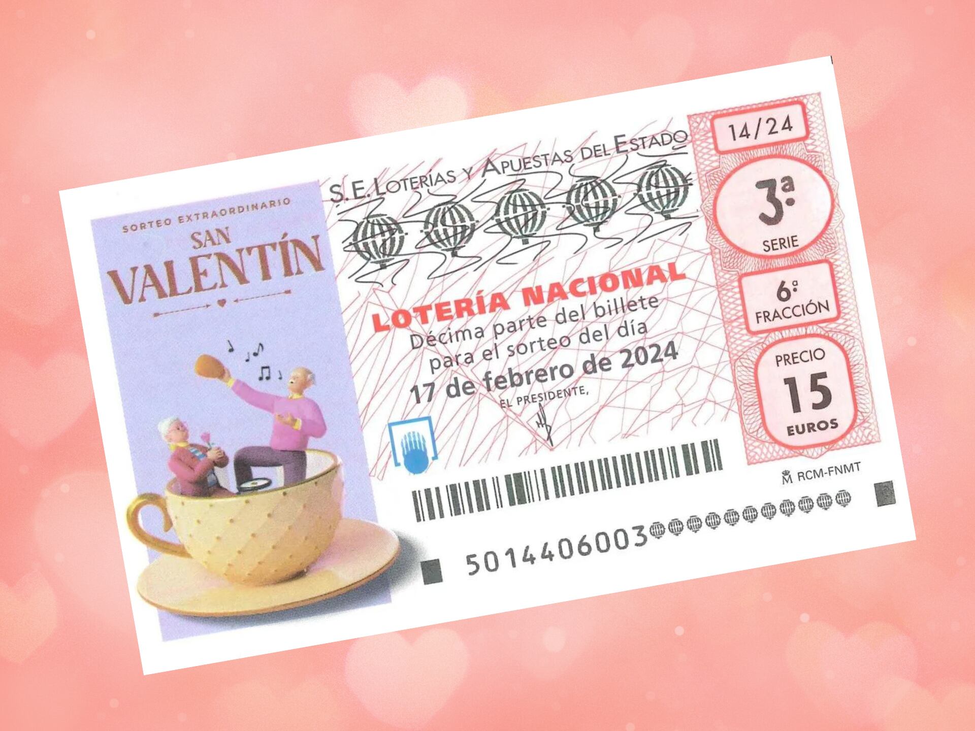 Un décimo del Sorteo Extraordinario de San Valentín de la Lotería Nacional.