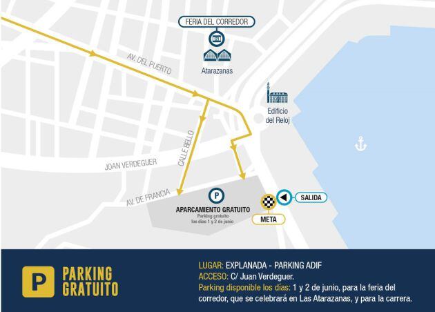 Plano de los accesos al circuito de la 15K Nocturna Valencia