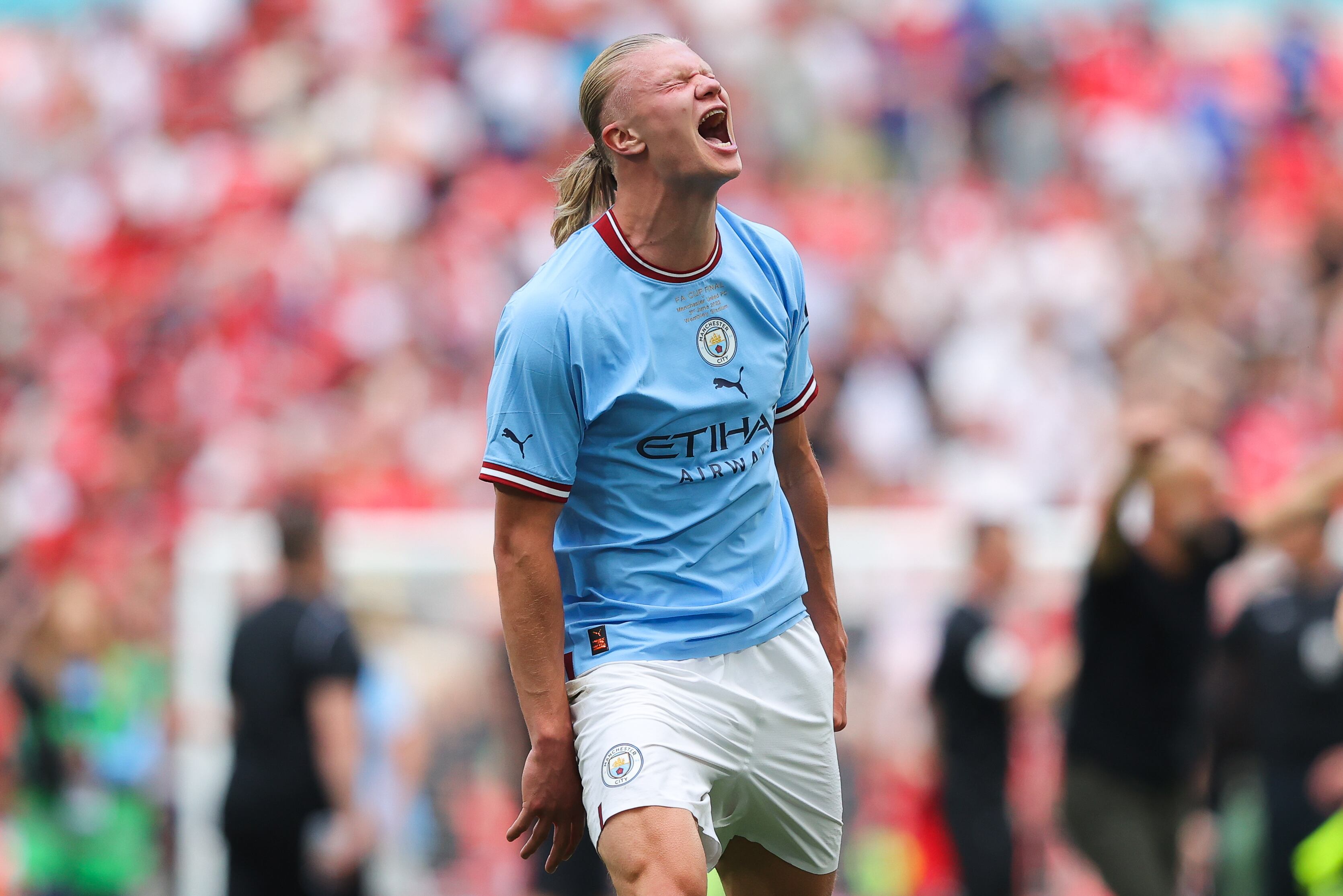 Erling Haaland celebrando el título de la FA Cup contra el Manchester United el pasado 3 de junio.