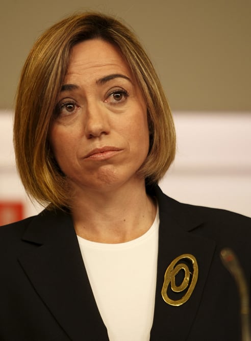 Carme Chacón comparece en la sede central del PSOE para anunciar que no concurrirá a las primarias socialistas