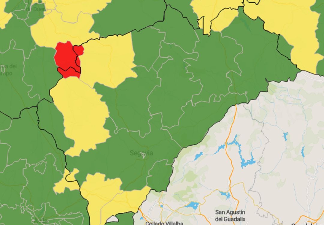 Cuatro Zonas Básicas de Salud de la provincia de Segovia en nivel amarillo