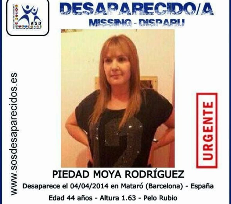 Cartel de la desaparición de Piedad Moya