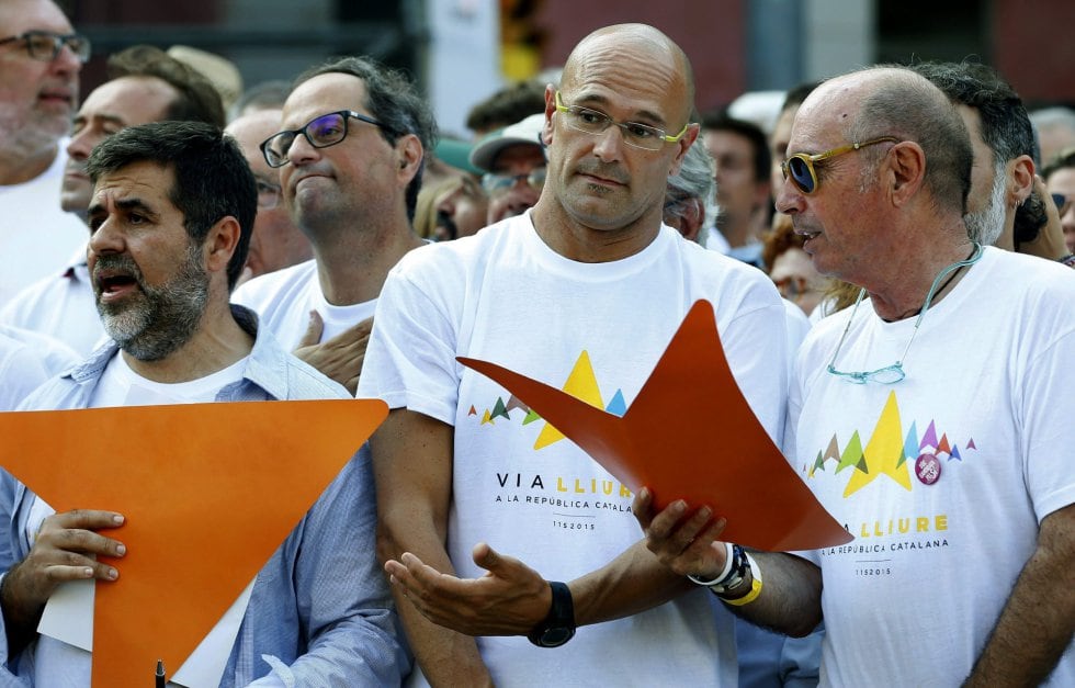 Jordi Sànchez, Raül Romeva i Lluis Llach a la Meridiana