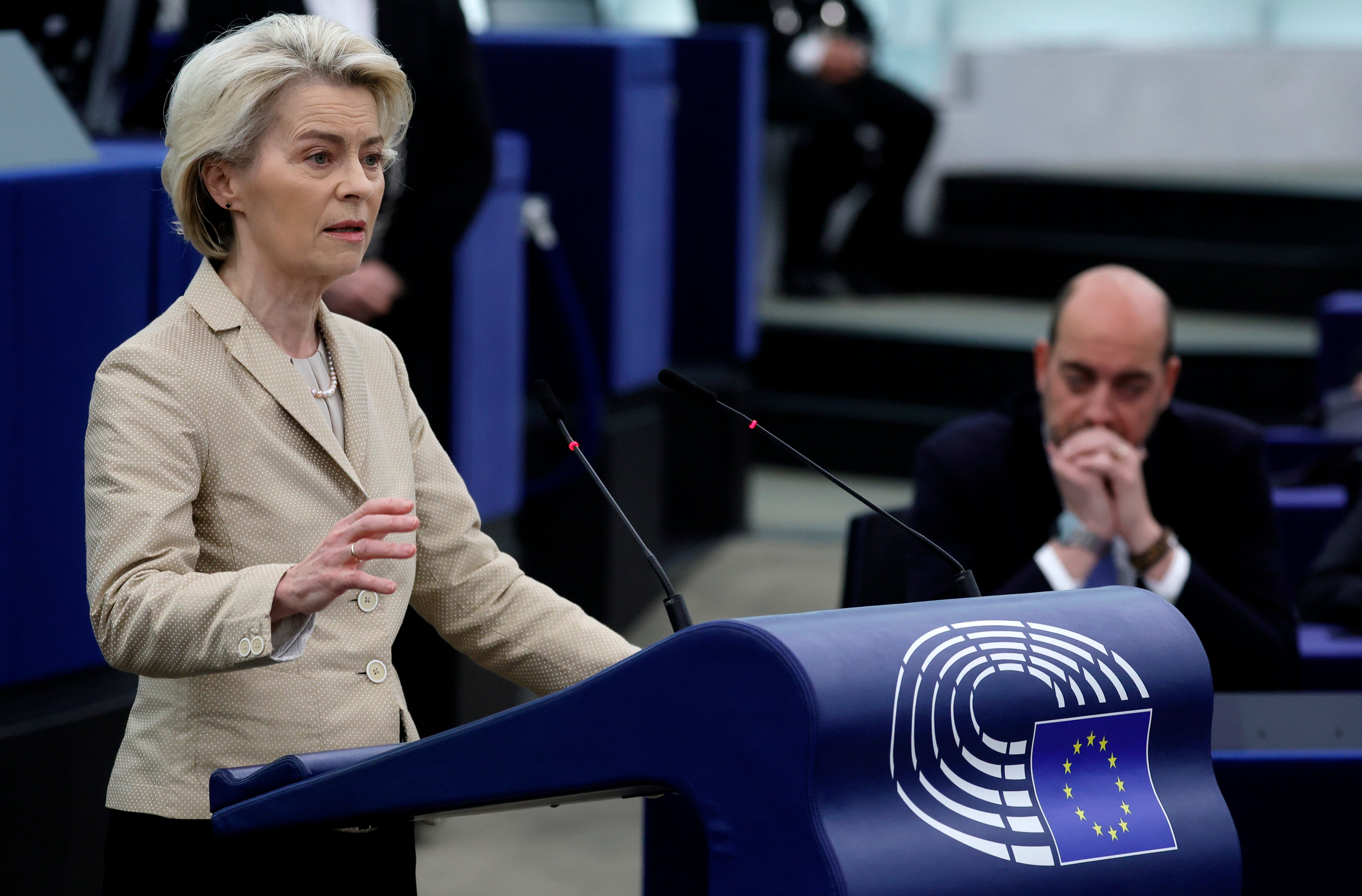 Ursula von der Leyen durante su intervención ante el Parlamento Europeo este miércoles