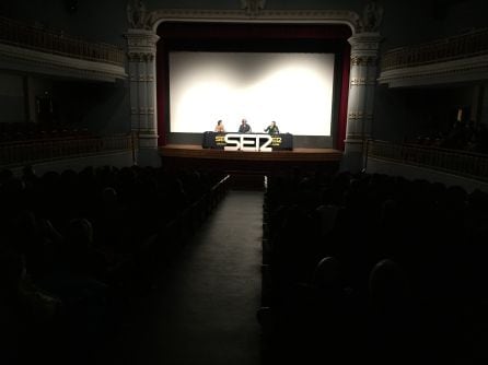 Momento de la grabación del programa en el en el centenario Teatro Bellas Artes de Tarazona