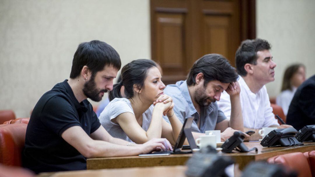 Los dirigentes de Podemos Juanma del Olmo, Irene Montero y Rafael Mayoral en una imagen de archivo.