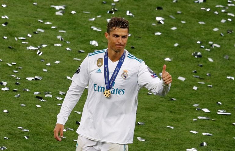 Cristiano celebrando su última Champions en Kiev