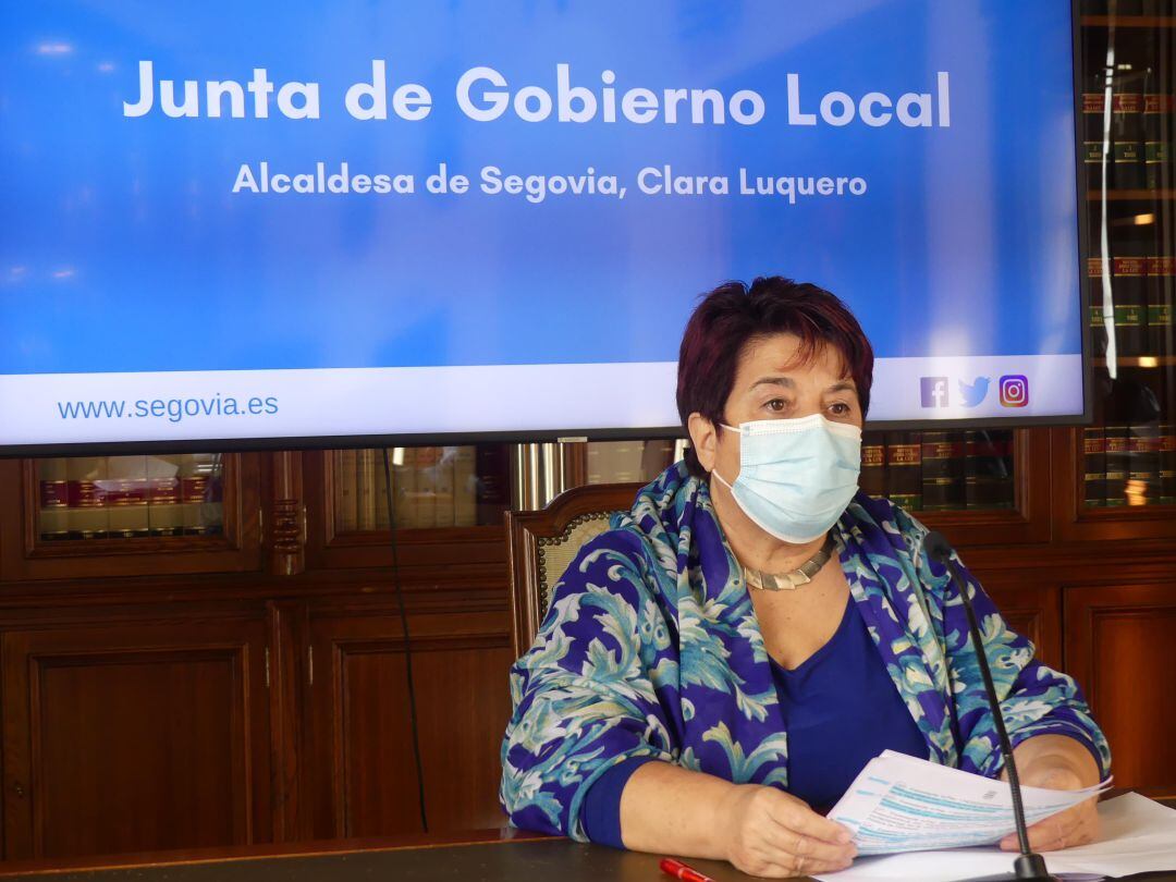 Clara Luquero en la comparecencia ante los medios tras la Junta de Gobierno Local
