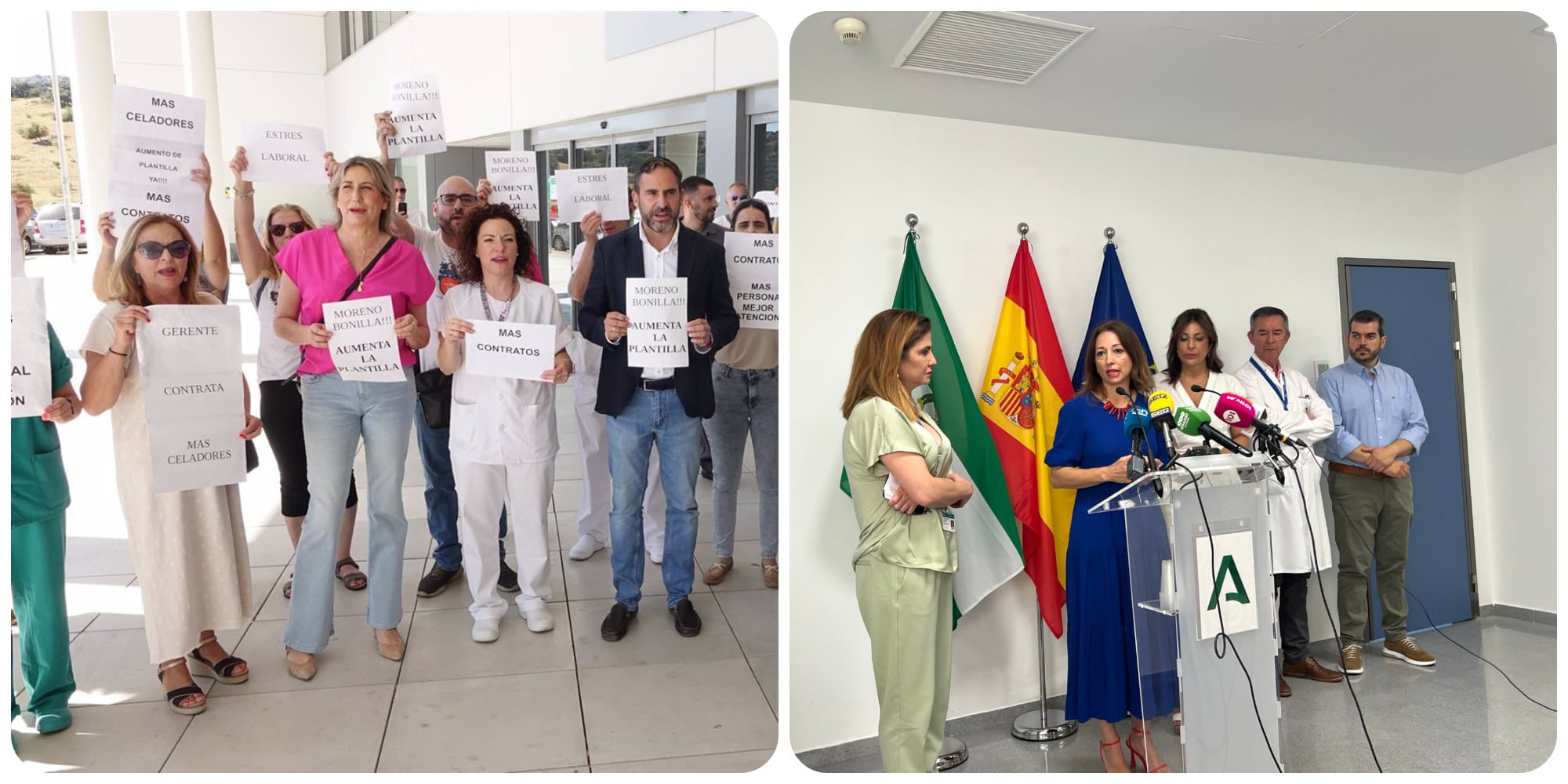 El PSOE ha respaldado la movilización de los celadores en la puerta del Hospital de la Serranía mientras que en el interior Patricia Navarro ha presumido de gestión en el apartado de la Salud