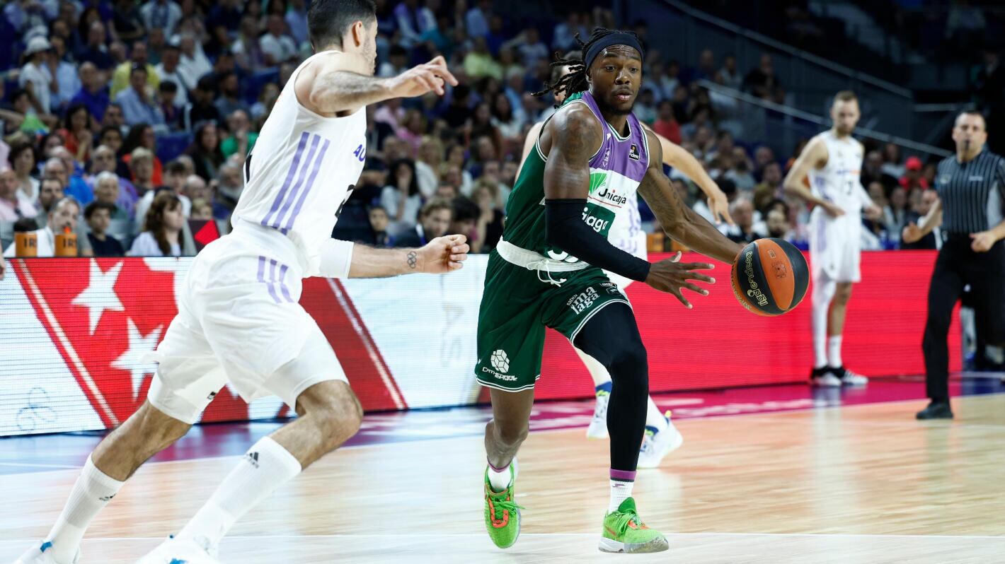 El base del Unicaja Kendrick Perry, en el encuentro contra el Real Madrid, que acabó con derrota cajista