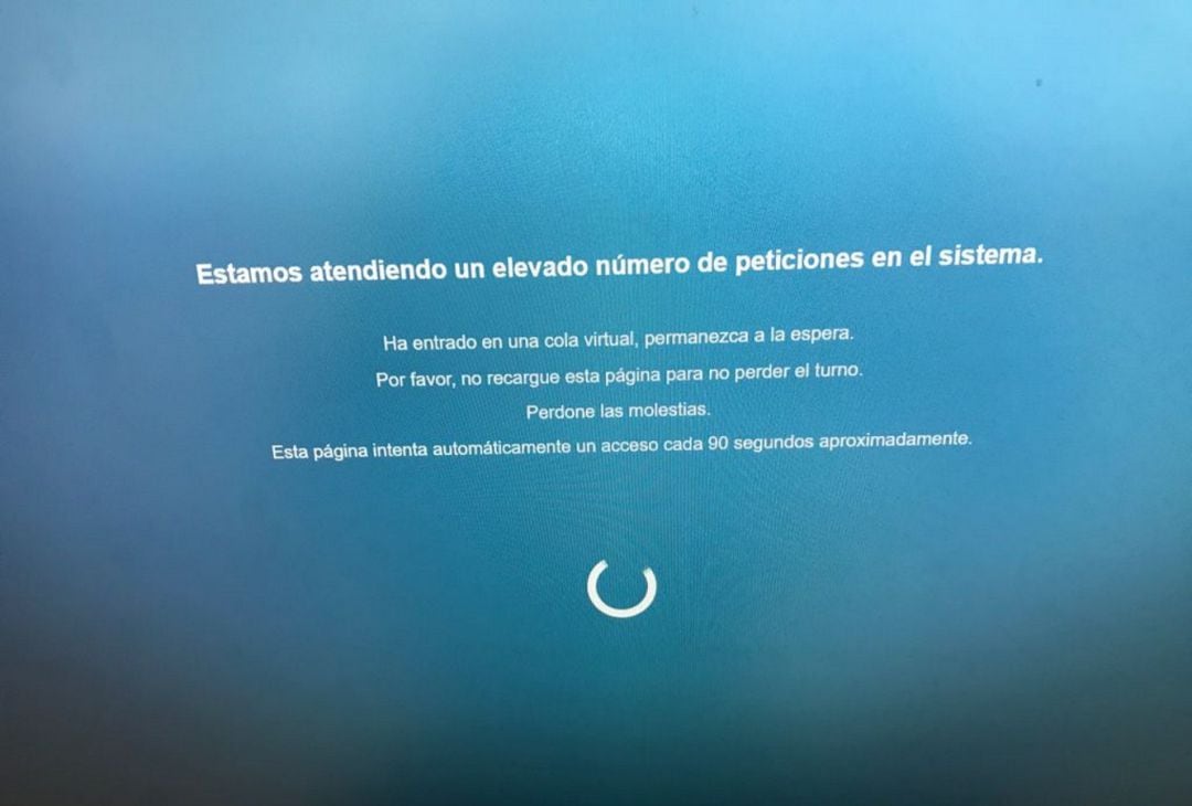 Imagen del mensaje que muestra la pantalla al intentar acceder