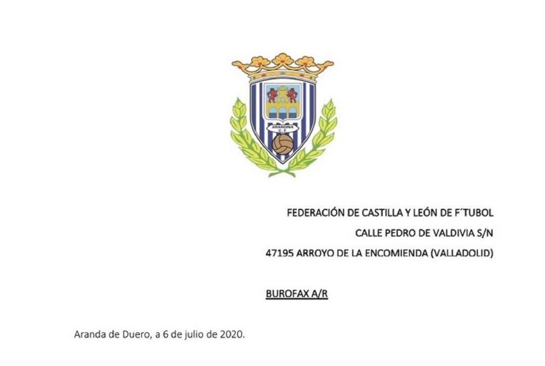 Imagen del burofax que la Arandina ha emitido a la FCyLF.