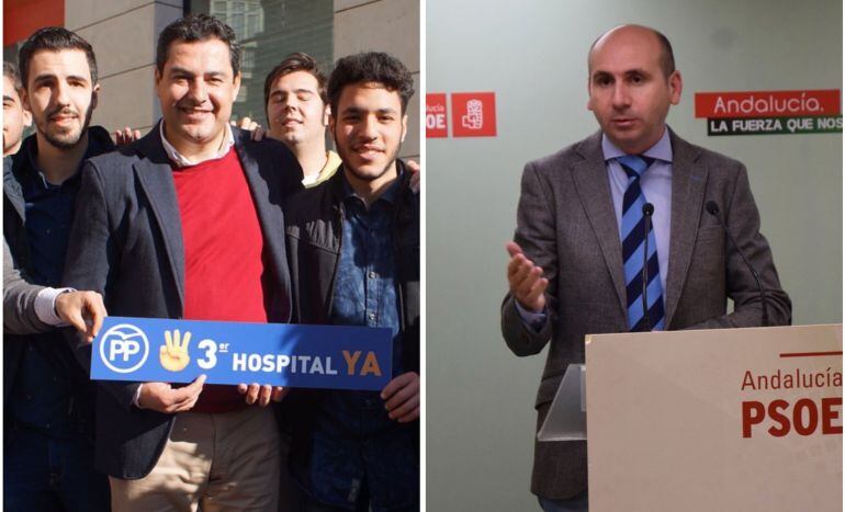 Moreno Bonilla a la derecha y Conejo a la izquierda de la imagen en sus respectivas comparecencias este miércoles en Málaga