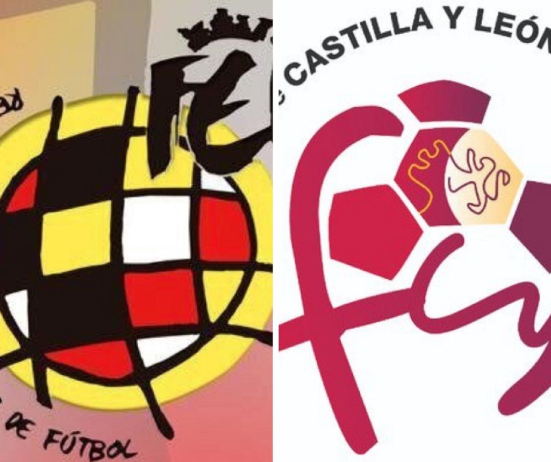 El escudo de la RFEF (i) y el emblema de la FCyLF.