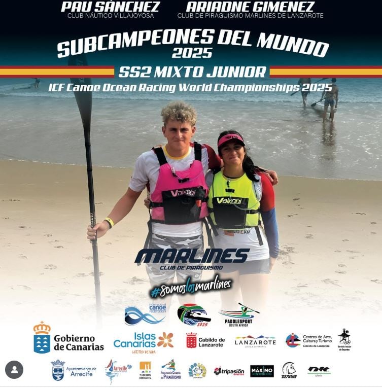La lanzaroteña Ariadne Giménez y el alicantino Pau Sánchez, Subcampeones del Mundo de kayak de Mar en SS2 Mixto Junior.
